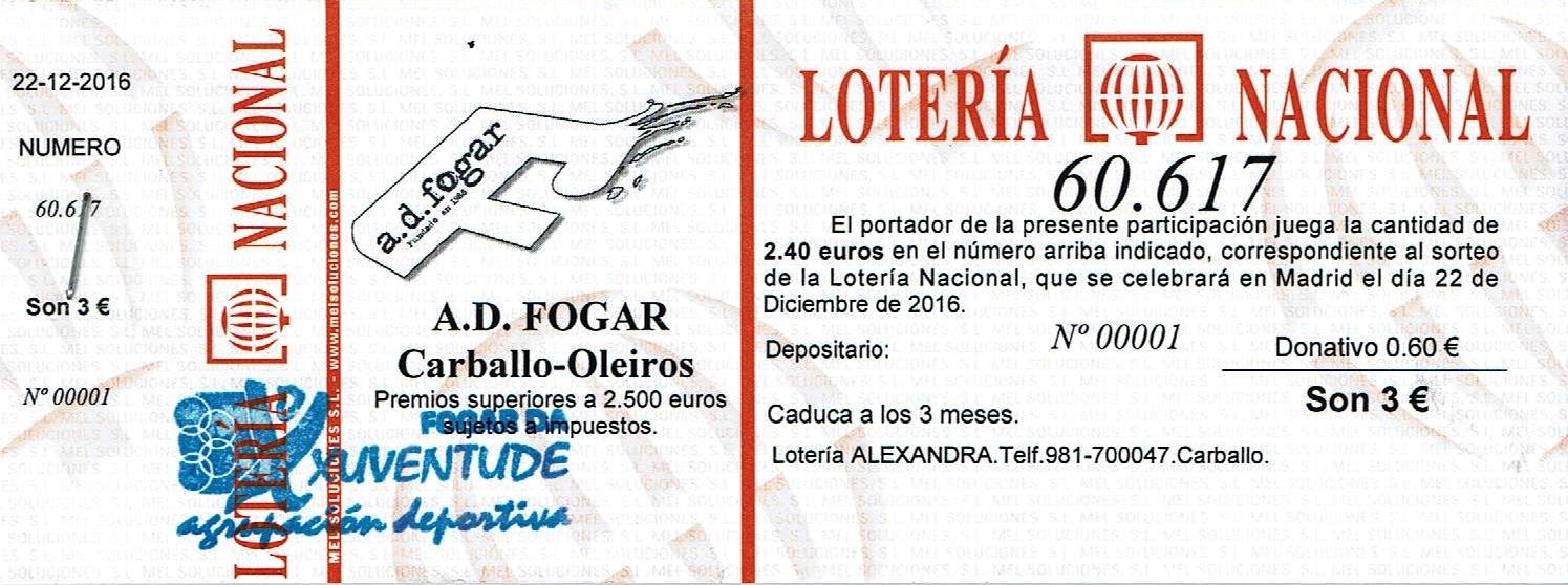 Lotería de Navidad de la Agrupación Deportiva FOGAR- 2016